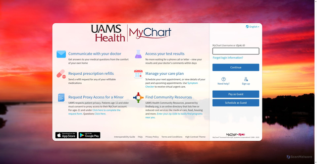 Security scan screenshot of https://mychart.uamshealth.com