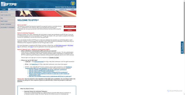 Security scan screenshot of https://www.eftps.gov/eftps/