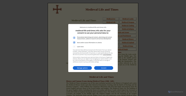 Security scan screenshot of https://www.medieval-life-and-times.info