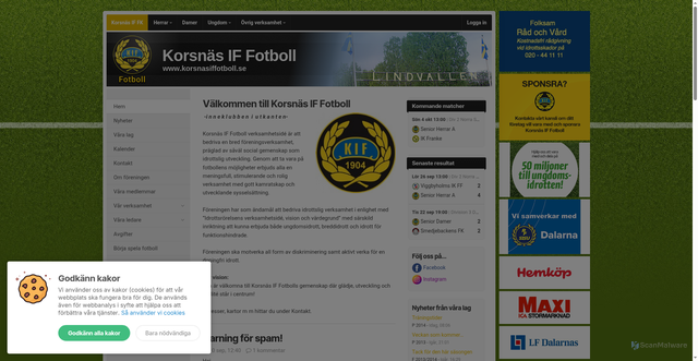 Security scan screenshot of https://korsnasiffotboll.se