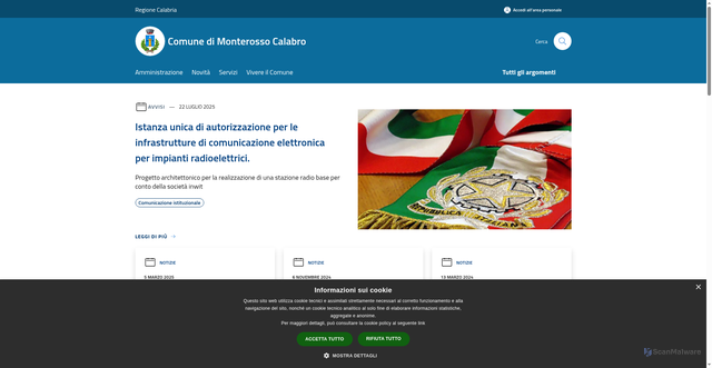 Security scan screenshot of https://comune.monterossocalabro.vv.it/it