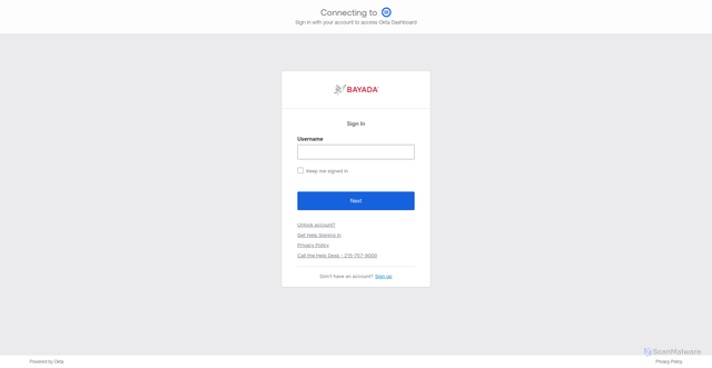Security scan screenshot of https://bayada.okta.com