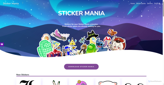 Security scan screenshot of https://mystickermania.com