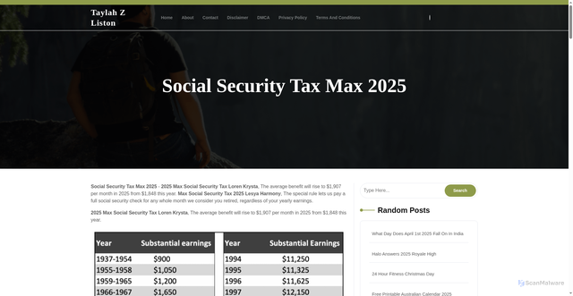 Security scan screenshot of https://taylahzliston.pages.dev/sfajb-social-security-tax-max-2025-yzdwv/