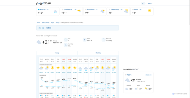 Security scan screenshot of https://pogoda.ru/en/Japan/Tokyo/Tokyo__/weather-14-day