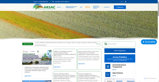 Security scan screenshot of https://www.arsac.calabria.it