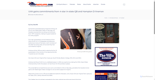 Security scan screenshot of https://jerryratcliffe.com/uva-gains-commitments-from-4-star-in-state-qb-and-hampton-d-lineman/