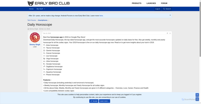 Security scan screenshot of https://forum.earlybird.club/threads/daily-horoscope.1292088/