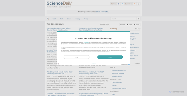 Security scan screenshot of https://www.sciencedaily.com