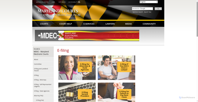 Security scan screenshot of http://www.mdcourts.gov/mdec/efiling