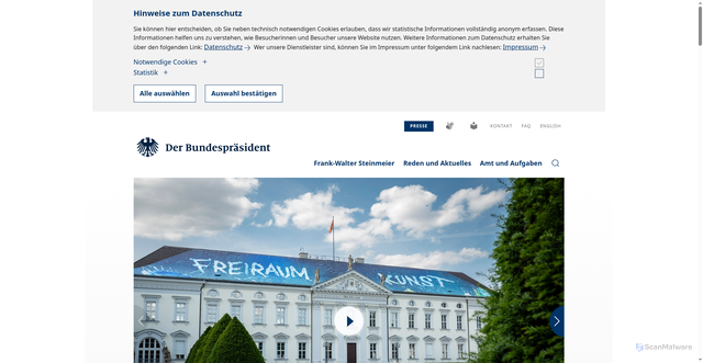 Security scan screenshot of http://www.bundespraesident.de