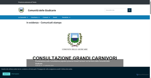 Security scan screenshot of https://www.comunitadellegiudicarie.it/