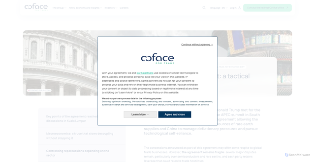 Security scan screenshot of https://www.coface.com/news-economy-and-insights/us-china-trade-agreement-a-tactical-truce-not-a-strategic-shift