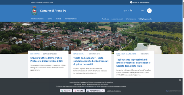 Security scan screenshot of https://www.comune.arenapo.pv.it/it-it/home