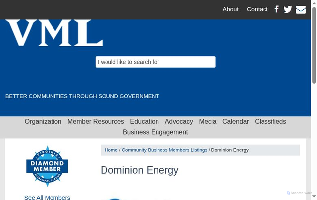 Security scan screenshot of https://www.old.vml.org/member/dominion-energy/