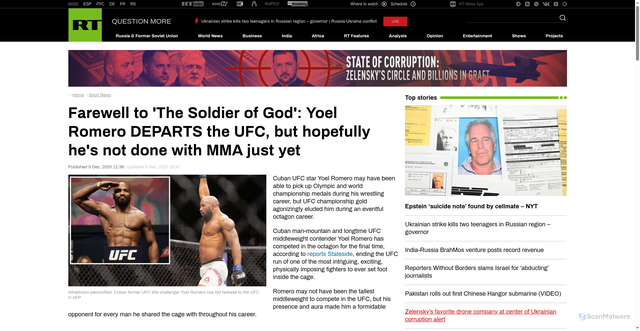 Security scan screenshot of https://www.rt.com/sport/508784-yoel-romero-leaves-ufc/