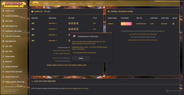 Security scan screenshot of https://gamebank.me/