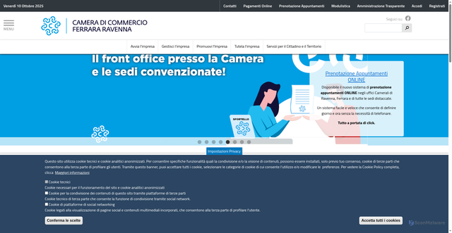 Security scan screenshot of https://www.fera.camcom.it/