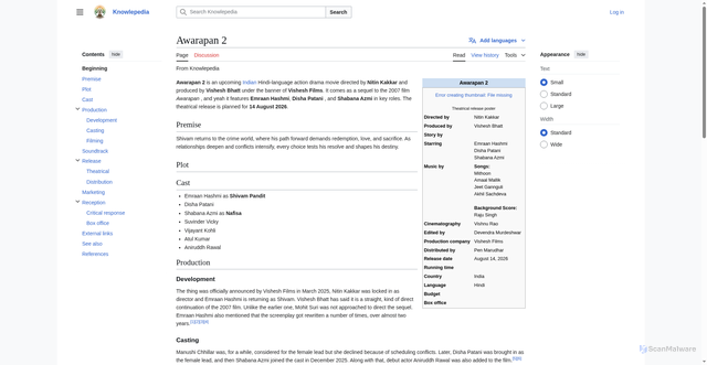 Security scan screenshot of https://knowlepedia.org/wiki/Awarapan_2