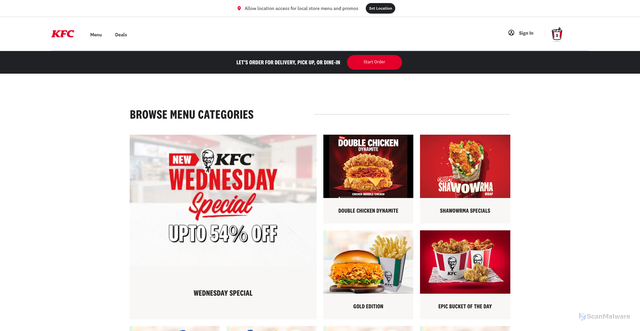 Security scan screenshot of https://online.kfc.co.in/