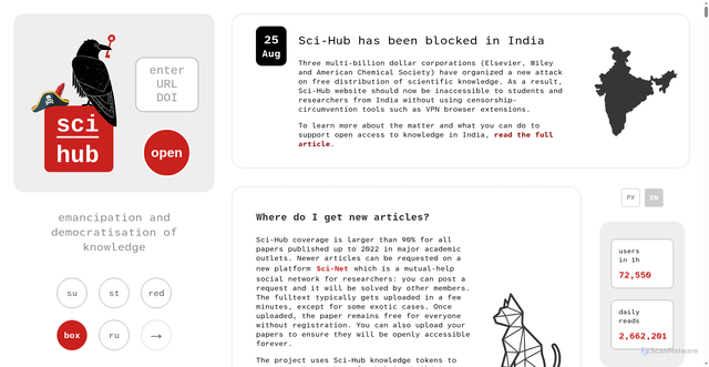 Security scan screenshot of https://sci-hub.box