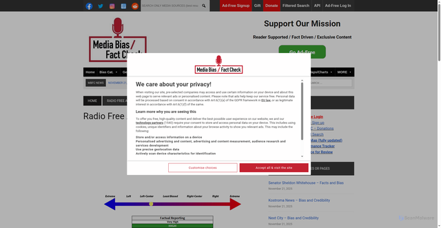 Security scan screenshot of https://mediabiasfactcheck.com/radio-free-asia/