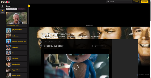 Security scan screenshot of https://a-team.fandom.com/wiki/Bradley_Cooper