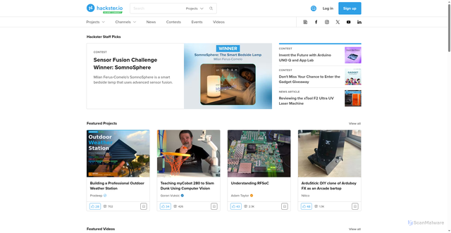 Security scan screenshot of https://www.hackster.io