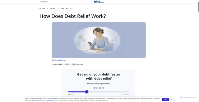 Security scan screenshot of https://www.bills.com/learn/debt/how-does-debt-relief-work