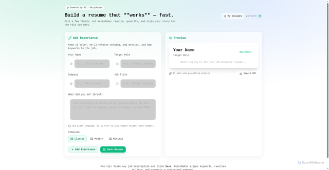 Security scan screenshot of https://rezzomaker.pages.dev/