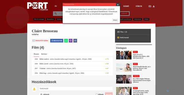 Security scan screenshot of https://port.hu/adatlap/szemely/claire-brosseau/person-259630