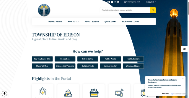 Security scan screenshot of https://edisonnj.gov/