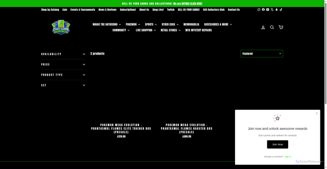 Security scan screenshot of https://cashcardsunlimited.com/collections/phantasmal-flames?srsltid=AfmBOorizX_xG58mVXemo6qYlNsKt9Ulwvki0RBfNzIvzmMy7hcMji8Q