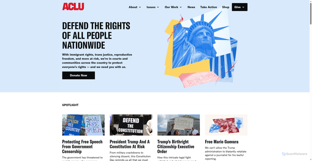 Security scan screenshot of https://www.aclu.org/