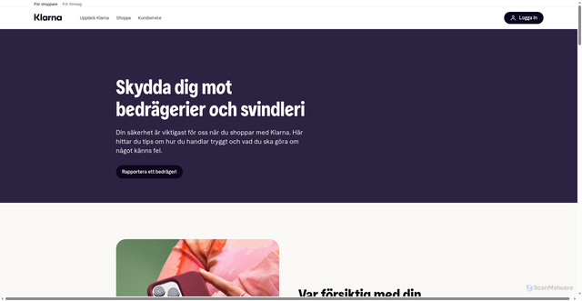 Security scan screenshot of https://www.klarna.com/se/sakerhetstips/