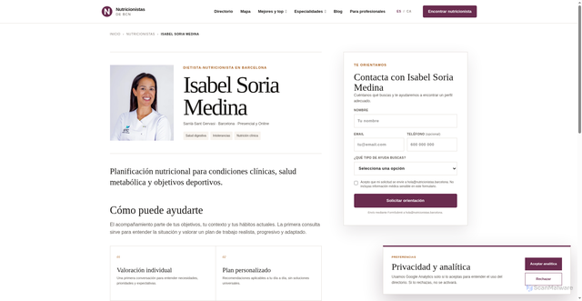 Security scan screenshot of https://nutricionistas.barcelona/nutricionistas/isabel-soria-medina