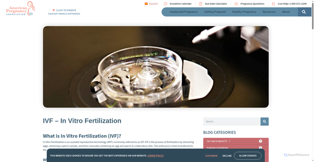 Security scan screenshot of https://americanpregnancy.org/getting-pregnant/infertility/in-vitro-fertilization/