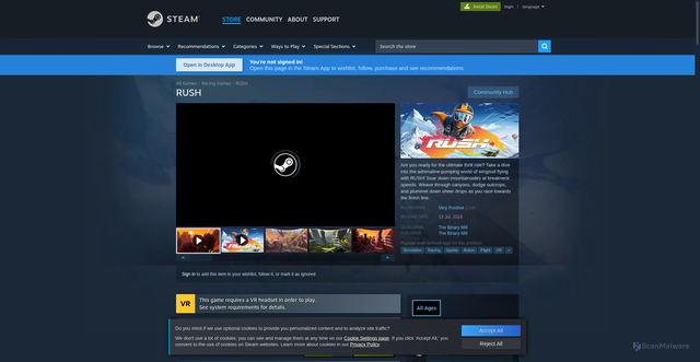 Security scan screenshot of https://store.steampowered.com/app/844040/RUSH/