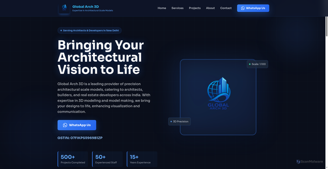 Security scan screenshot of https://globalarch3d.com/