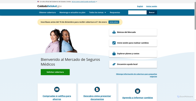 Security scan screenshot of https://www.cuidadodesalud.gov/es/