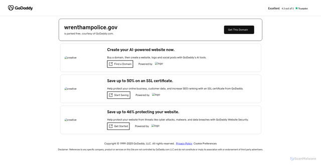 Security scan screenshot of https://www.wrenthampolice.gov/