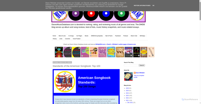 Security scan screenshot of https://davesmusicdatabase.blogspot.com/2020/04/standards-of-american-songbook-top-100.html