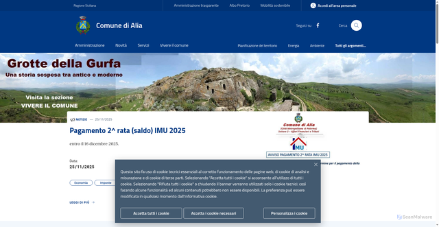 Security scan screenshot of https://www.comune.alia.pa.it/
