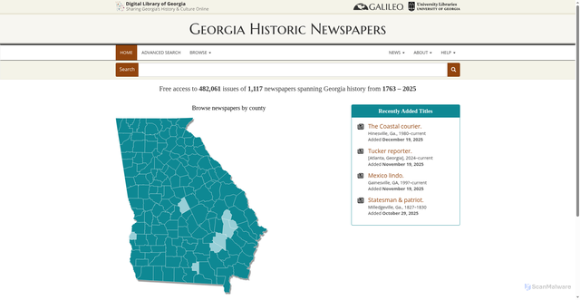 Security scan screenshot of https://gahistoricnewspapers.galileo.usg.edu