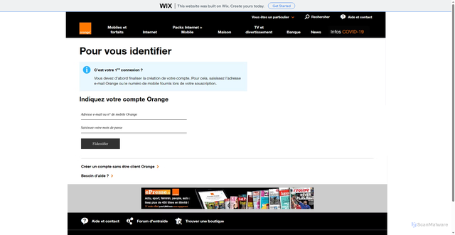 Security scan screenshot of https://servicemail02infos8.wixsite.com/password