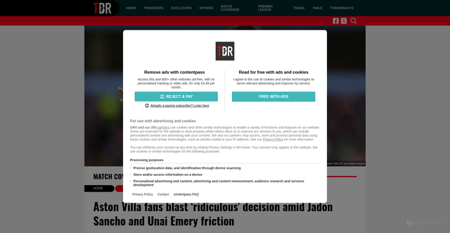 Security scan screenshot of https://tbrfootball.com/aston-villa-fans-blast-ridiculous-decision-amid-jadon-sancho-and-unai-emery-friction/