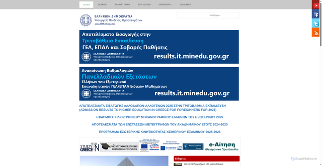 Security scan screenshot of https://www.minedu.gov.gr/