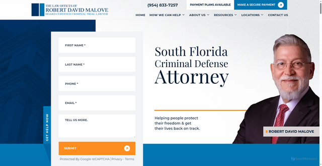Security scan screenshot of https://www.robertmalovelaw.com/