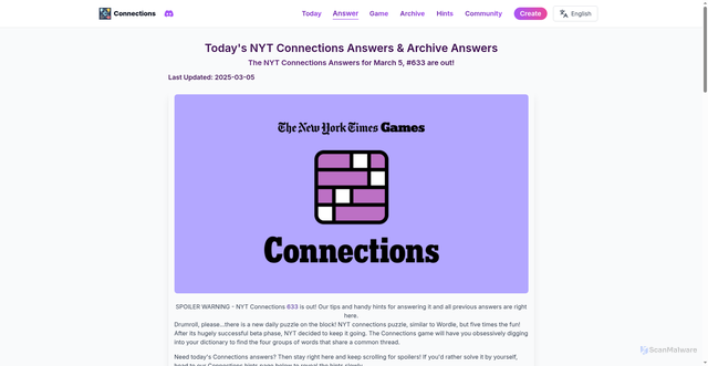 Security scan screenshot of https://www.connections-hint.io/answer