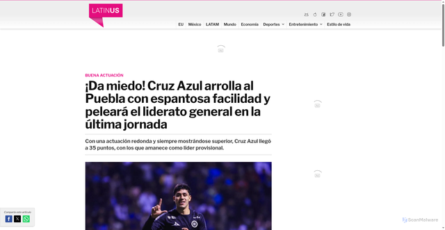 Security scan screenshot of https://latinus.us/deportes/futbol-mexicano/2025/10/31/cruz-azul-puebla-goleada-jornada-16-apertura-155788.html